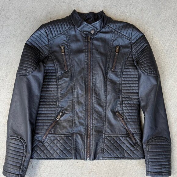 EUC Royalty for Me Vegan Leather Moto Jacket Black PS - Picture 2 of 6